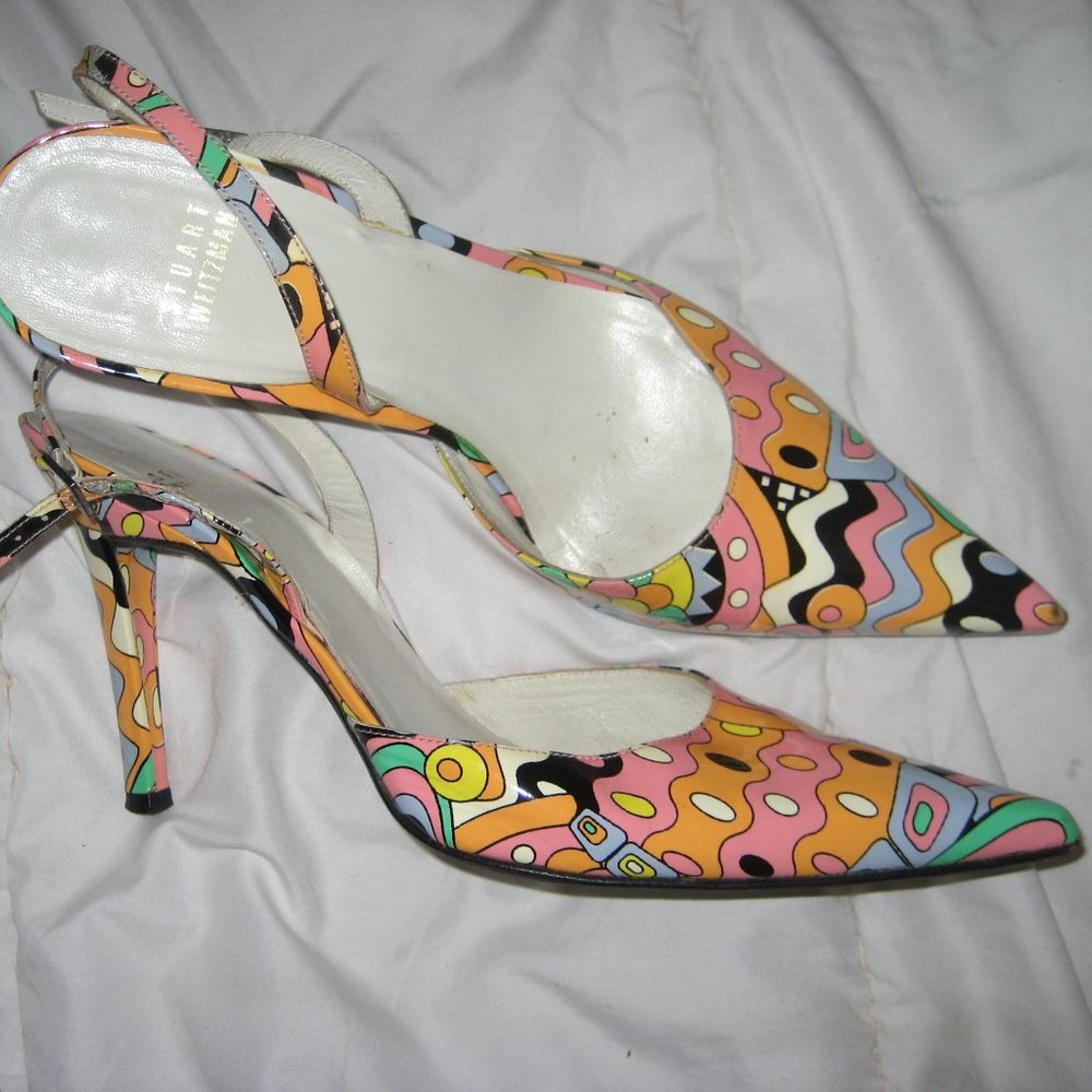 STUART WEITZMAN PUMPS SLINGBACK SHOES WHIMSICAL MULTI-COLOR SZ 8.5  M US